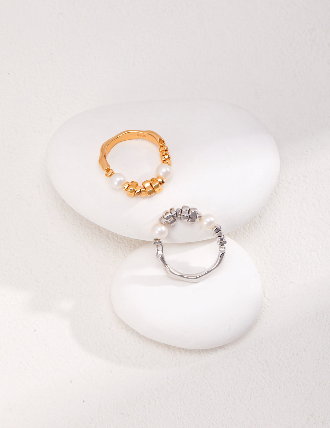 Dual-Tone Beaded Pearl Rings