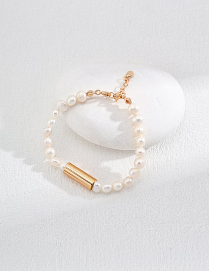 Golden Cylinder Freshwater Pearl Bracelet