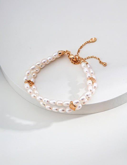 Golden Embrace Double Strand Pearl Bracelet