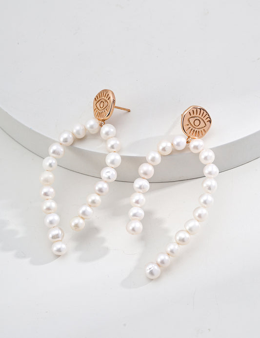 Golden Eye Freshwater Pearl Drop Earrings