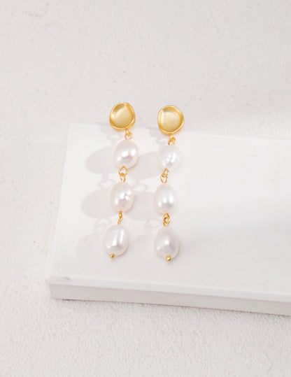 Golden Pearl Cascade Earrings