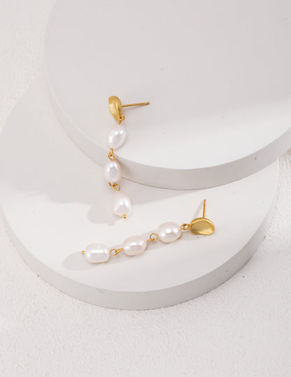 Golden Pearl Cascade Earrings