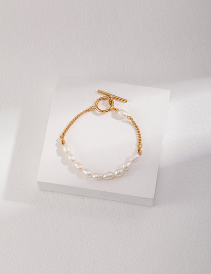 Golden Toggle Pearl Chain Bracelet