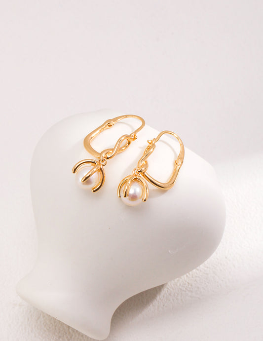 Golden Twist Pearl Hoop Earrings