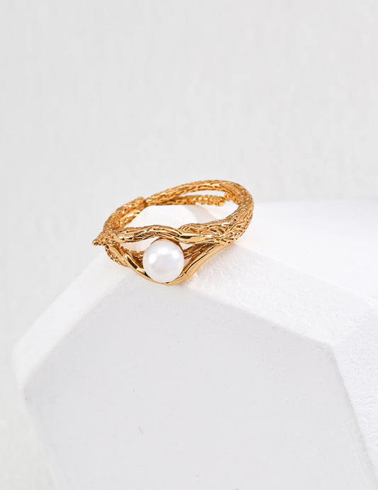 Golden Vine Freshwater Pearl Ring