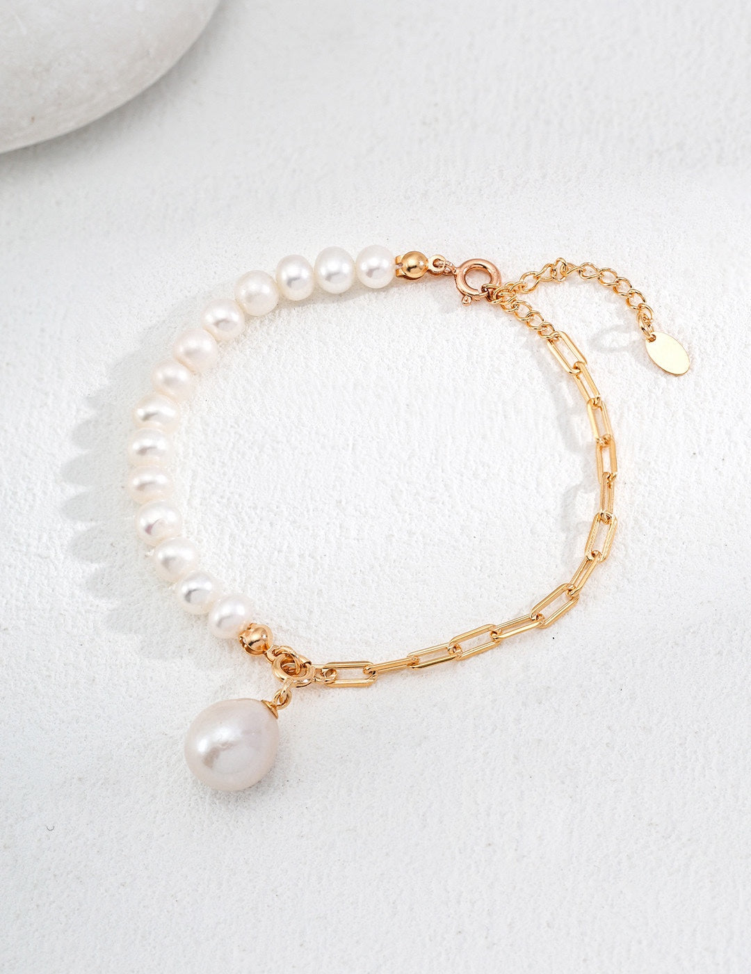 Natural Pearl With Paperclip Chain Bracelet