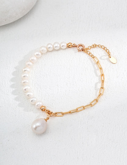 Natural Pearl With Paperclip Chain Bracelet