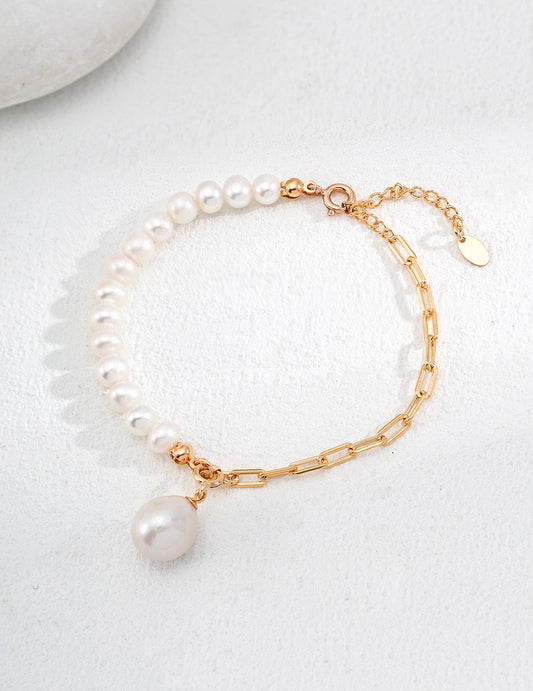 Natural Pearl With Paperclip Chain Bracelet