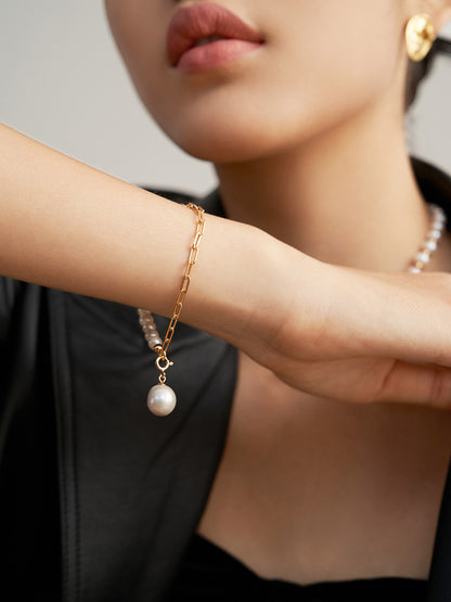 Natural Pearl With Paperclip Chain Bracelet