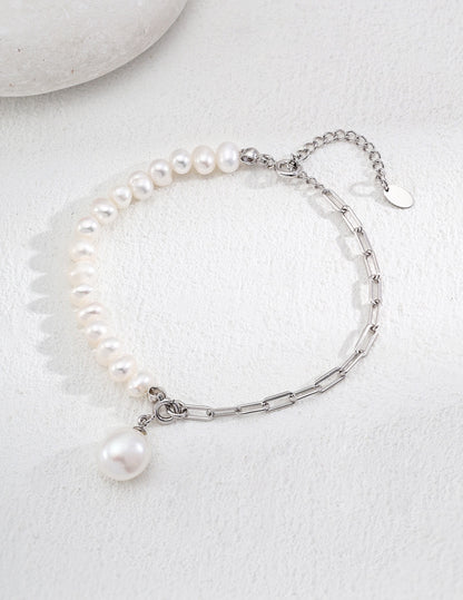 Natural Pearl With Paperclip Chain Bracelet