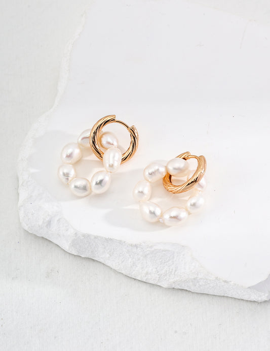 Twisted Hoop Freshwater Pearl Earrings